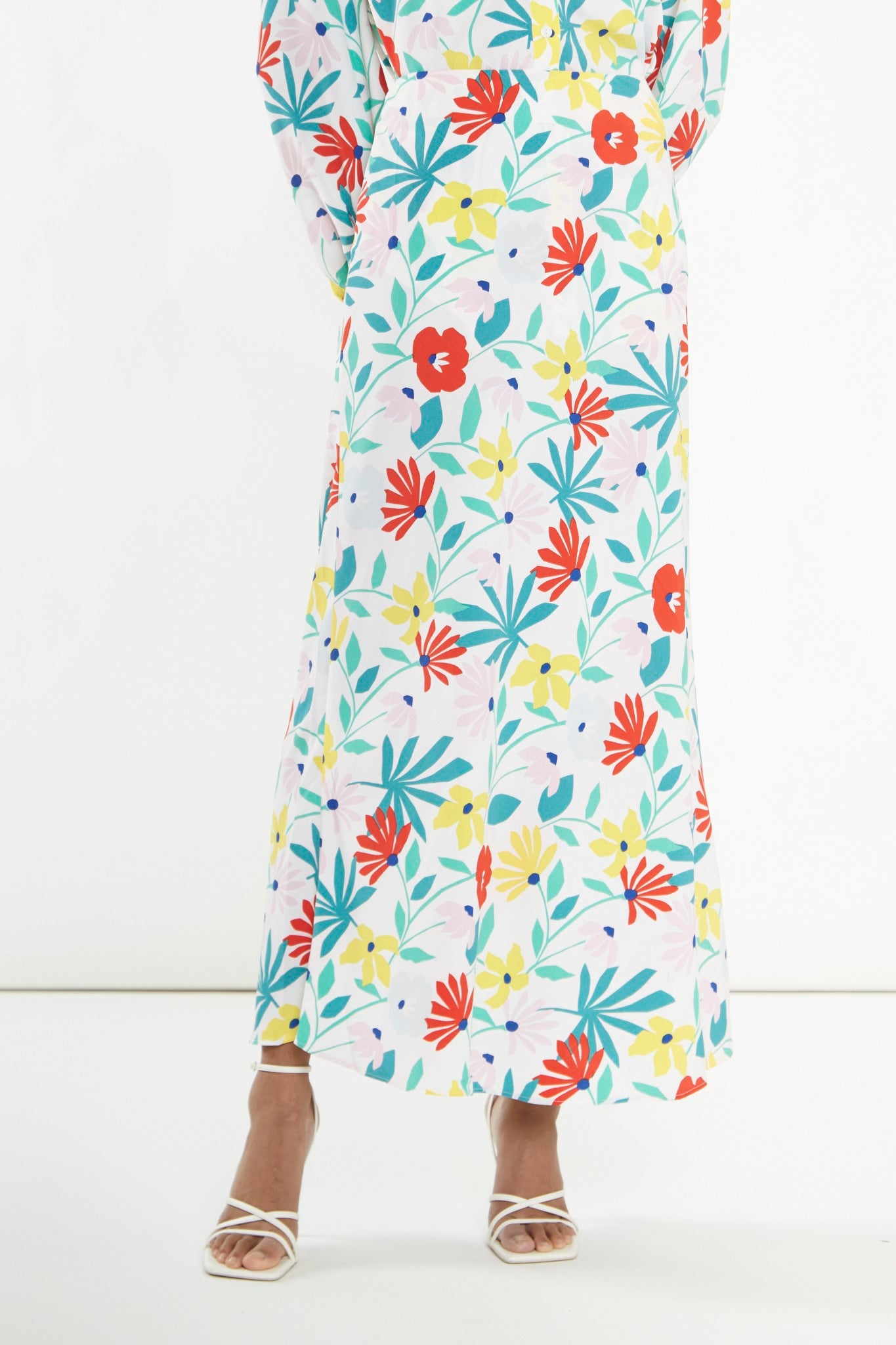 Bright Multi Flower Bias-Cut Maxi-skirt