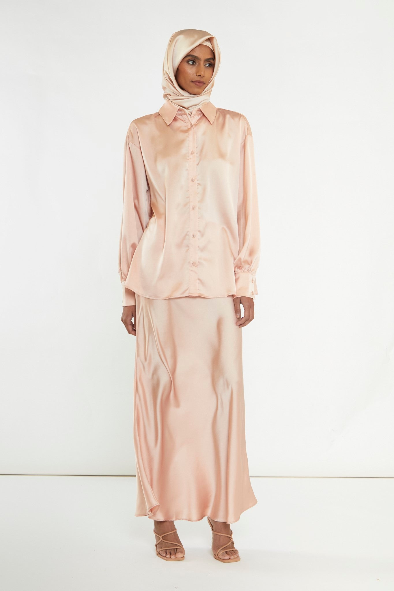 Peach Bias-Cut Maxi-skirt