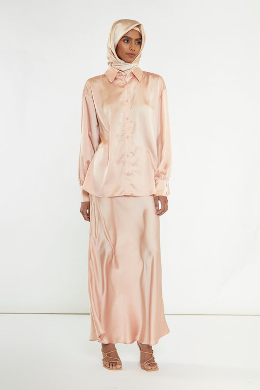 Peach Bias-Cut Maxi-skirt