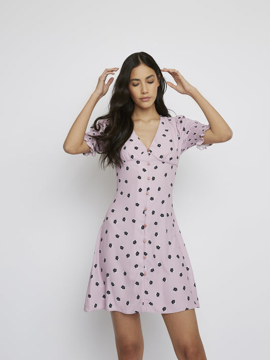 Glamorous Pink Ditsy V-Neck Mini Dress