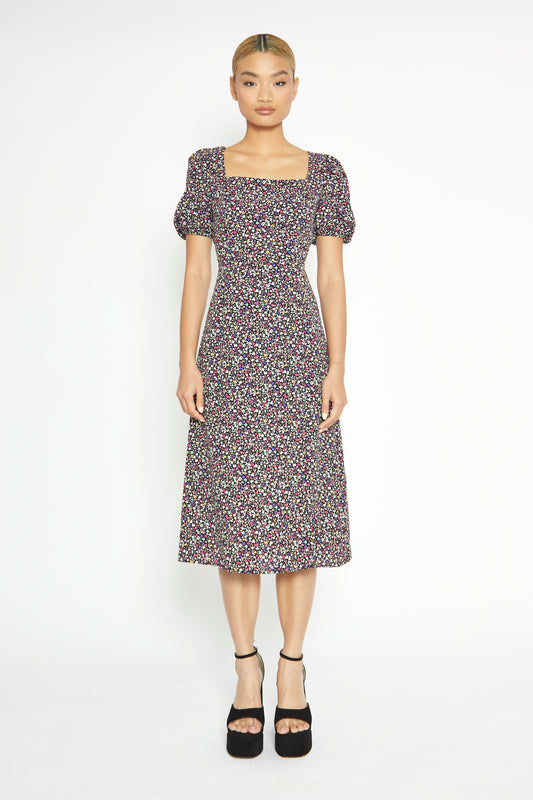 Glamorous Multi Splodge Floral Tie Back Midi Dress