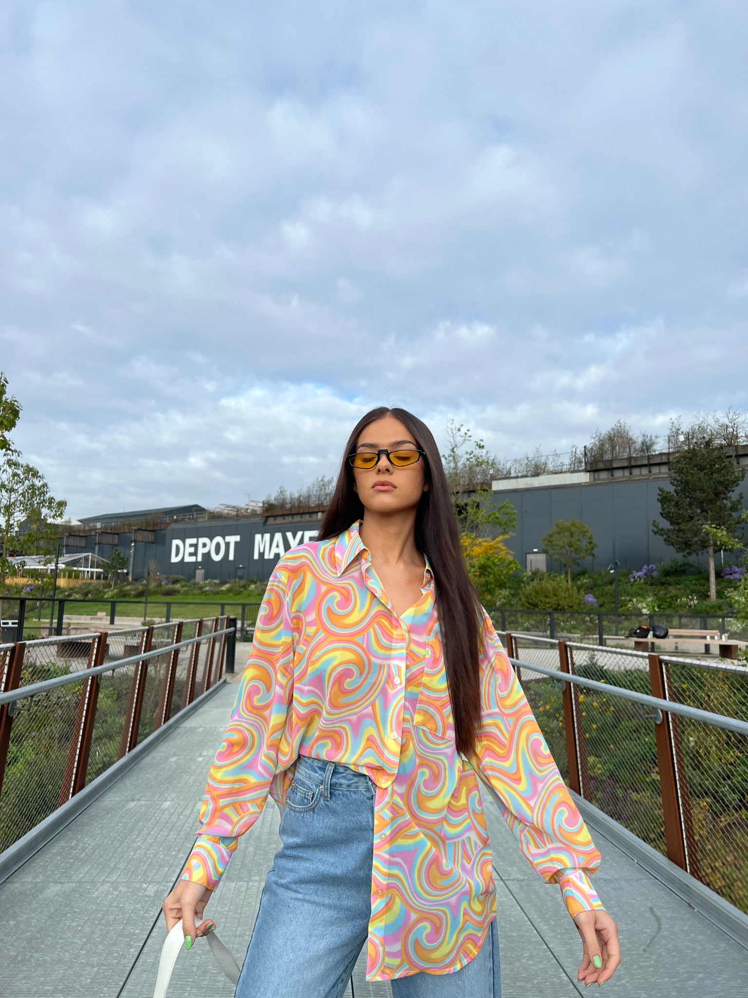 Rainbow Swirl Button-Front Long Sleeve -shirt