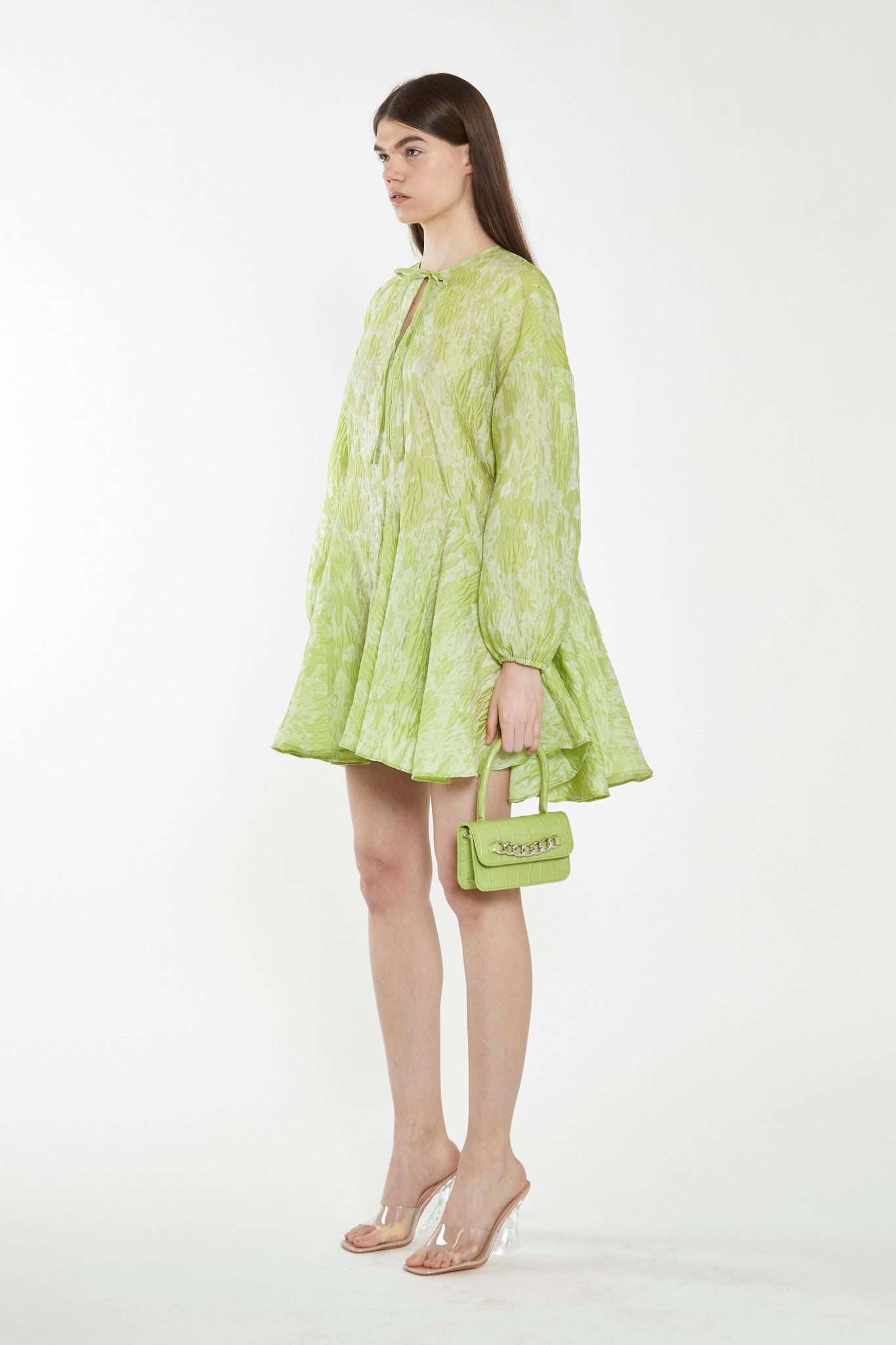 Lime Organza Jacquard Oversized Mini-Dress