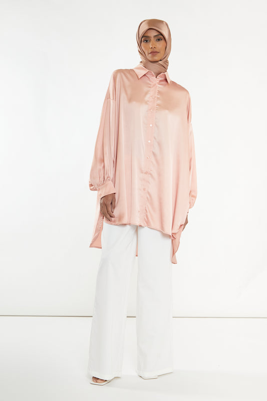 Glamorous Modest Dusty Peach Shirt Dress