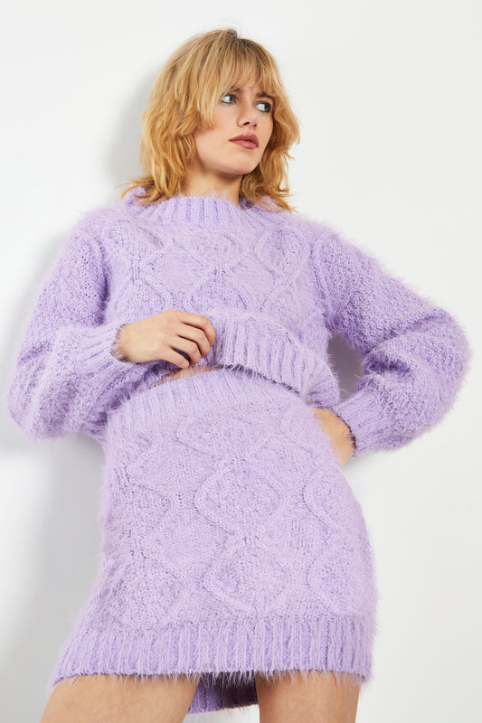 Glamorous Lilac Mini Skirt with Front Cable Knit Detail