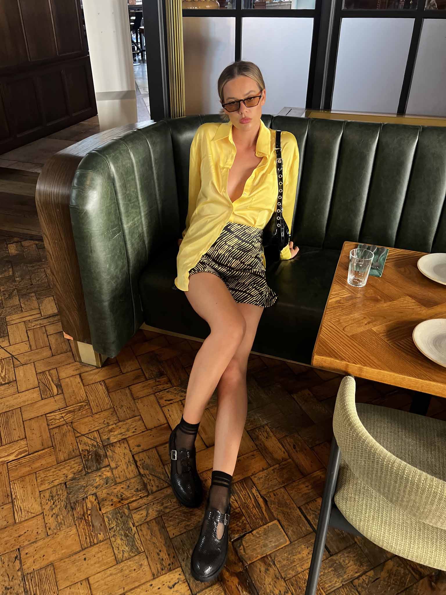 Glamorous Yellow Sketch Stripe Bias Cut Mini Skirt