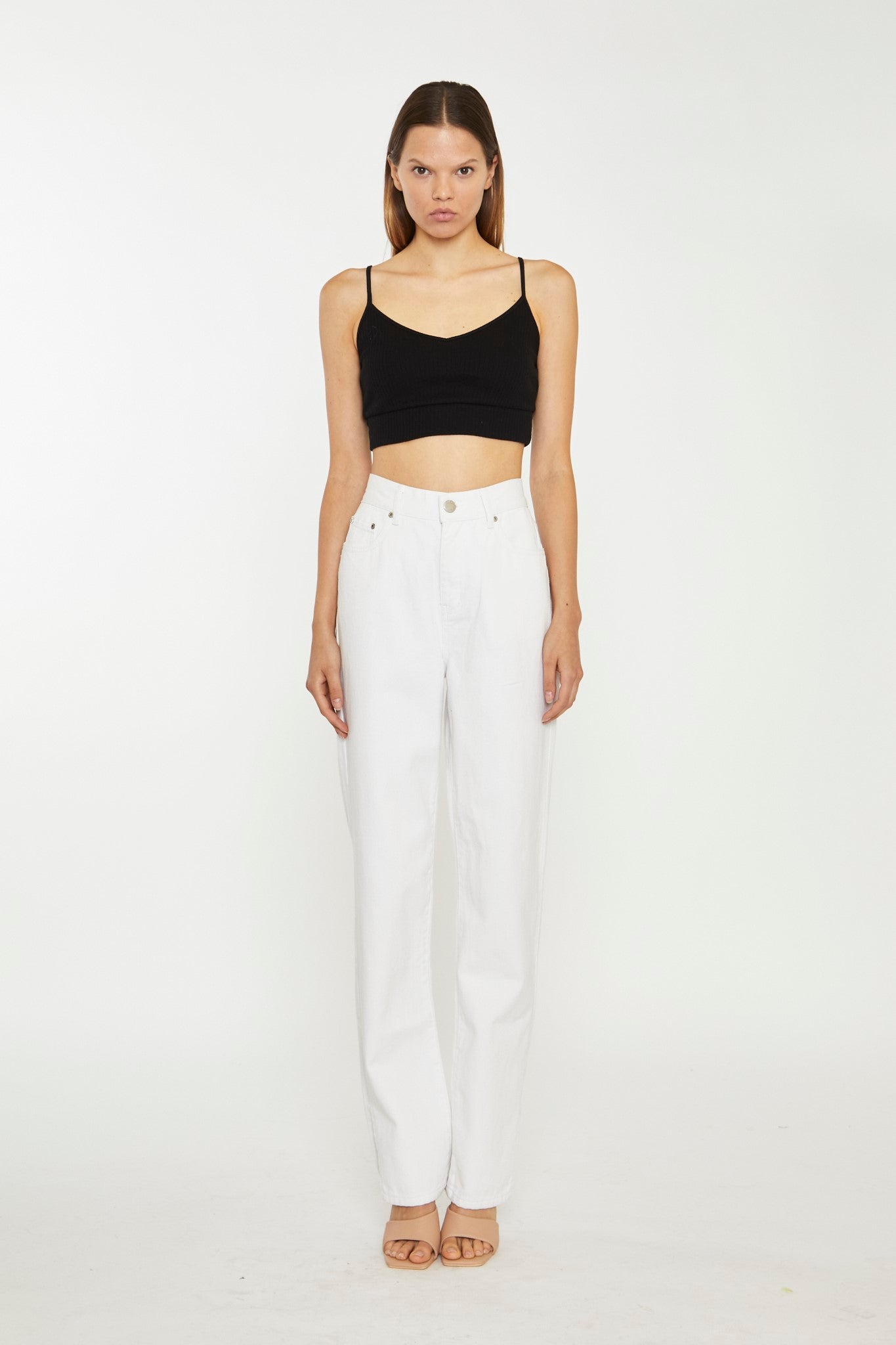 White High-Waisted Side Split Jeans