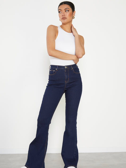 Glamorous Dark Blue High Waisted Flared Jeans