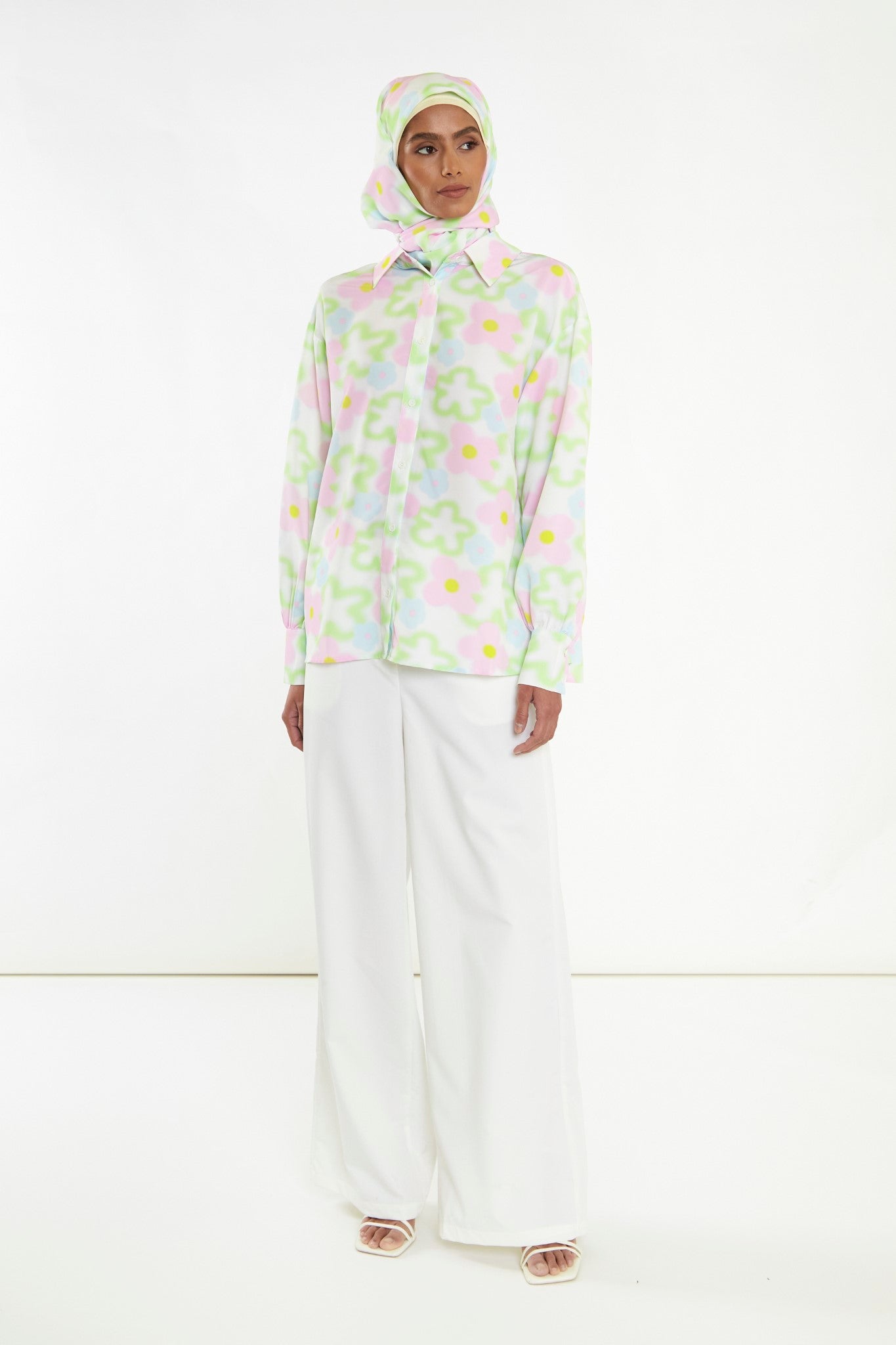 Multi-Blurred-Floral Long Sleeve Shirt