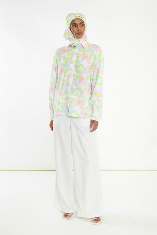 Multi-Blurred-Floral Long Sleeve Shirt