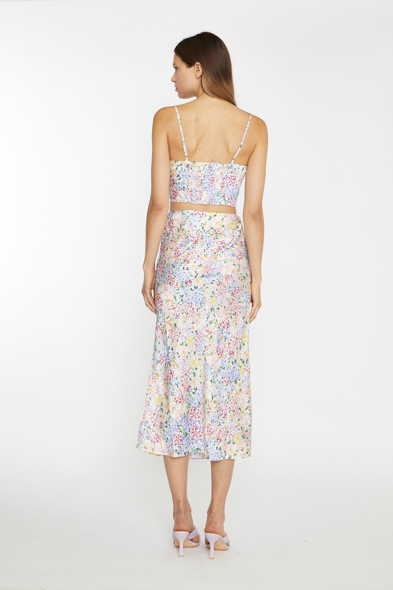 Painted Multi-Floral Ruched Bust Cup Crop-Top