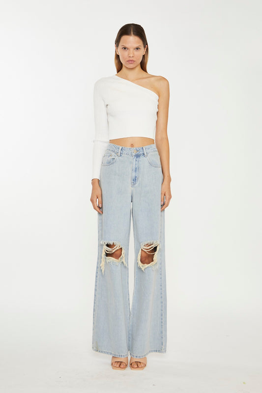 Authentic-Bleach-Wash Distressed Wide Leg Jeans
