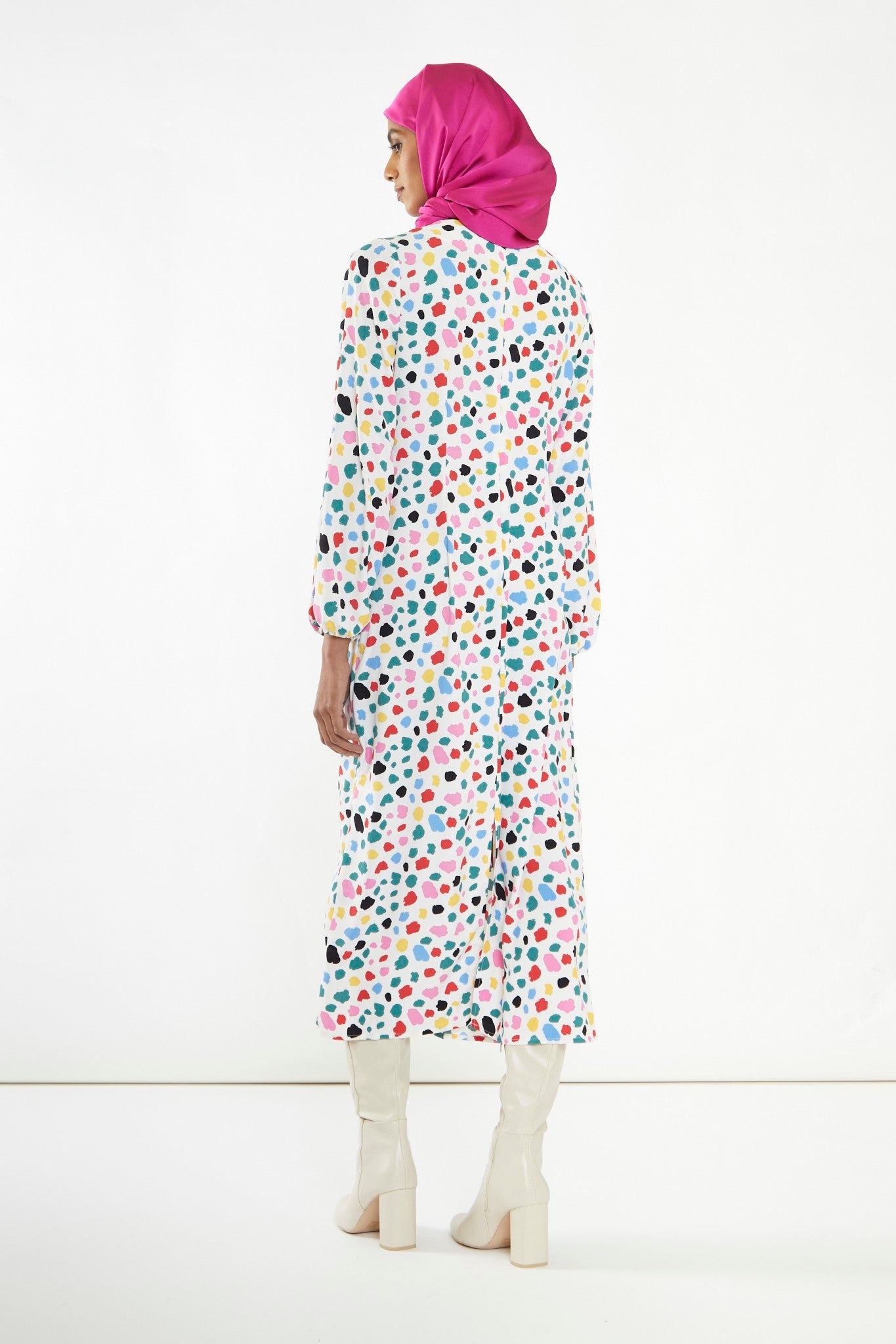 Abstract Spot Long-Sleeve Midi-Dress
