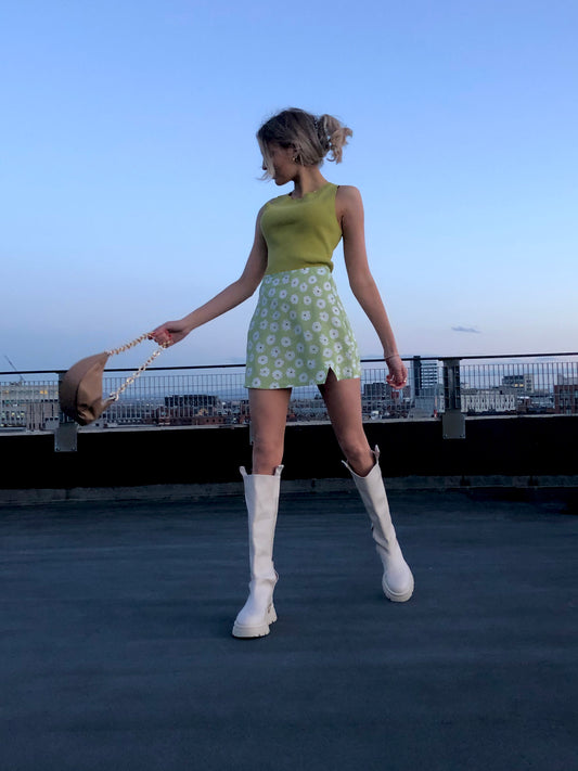 Glamorous Care Olive Green Flower Mini Skirt