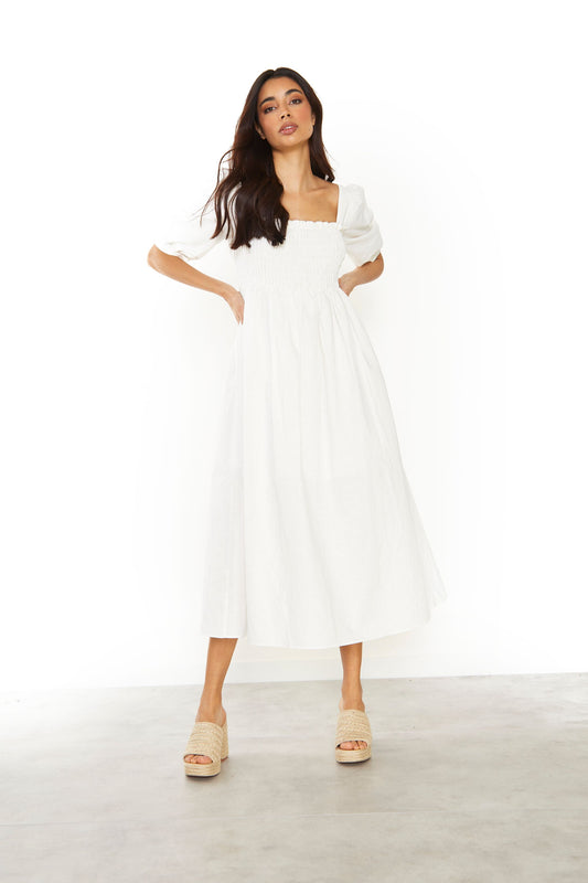 Glamorous Off White Square Neck Short Sleeve Midi Dress