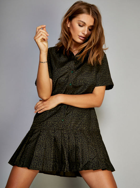 Glamorous Green Mini Leopard Shift Mini Dress