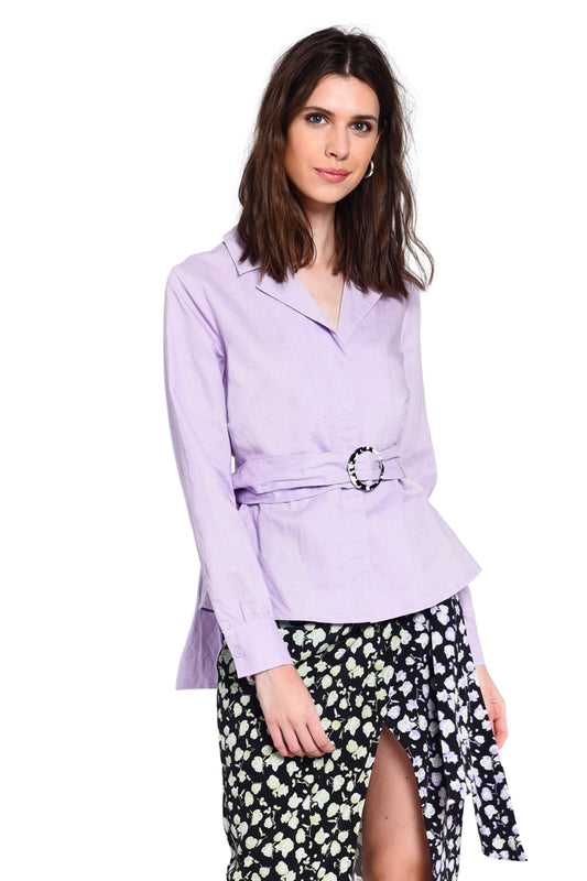 Glamorous Lilac Belted Long Sleeve Shirt