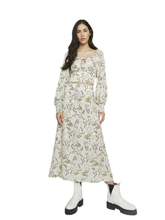 Glamorous Stone Sun and Moon Print Midi Skirt