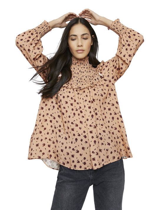 Glamorous Peach Spotted Long Sleeve Blouse