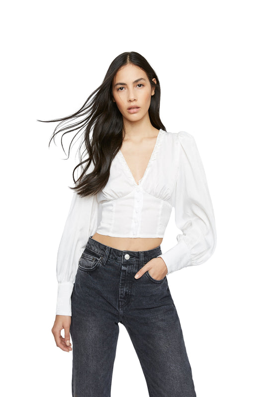 Glamorous White V- Neck Button Front Blouse