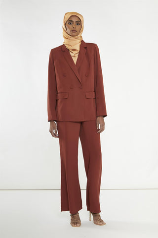 Brown-Rust Wide-Leg high waisted-trousers