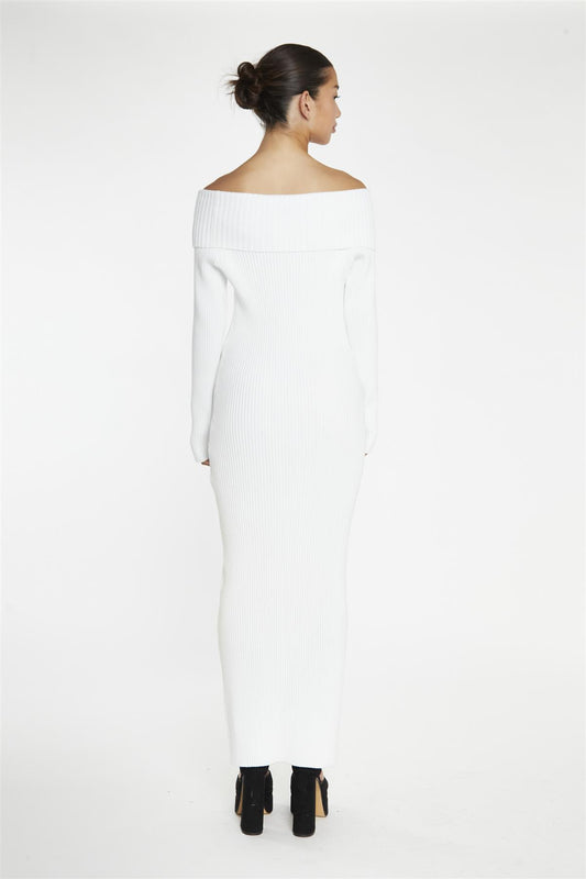 Knitted Bardot Maxi Dress - White