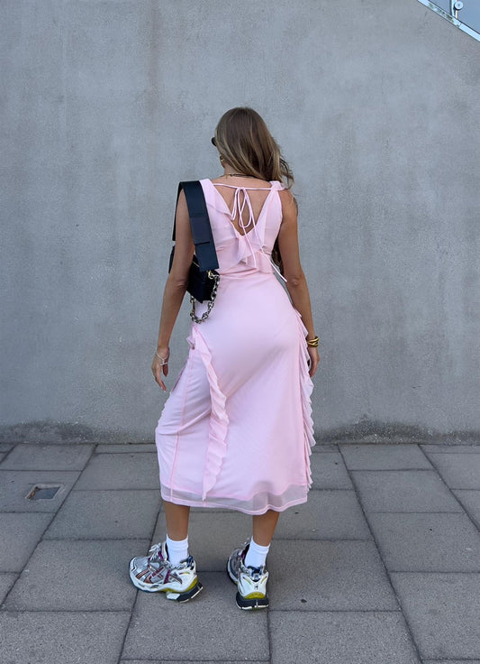Khloe Ruffle Midaxi Dress -Pale Pink