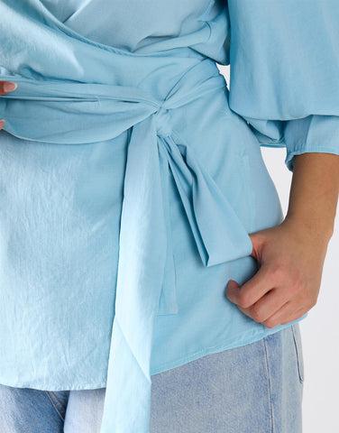 Glamorous Curve Pastel Blue Wrapped Top