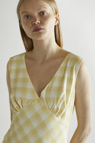 Yellow Ombre Check V-neck Mini-Dress