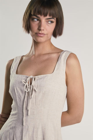 Beige Fleck Square Neck Maxi Dress