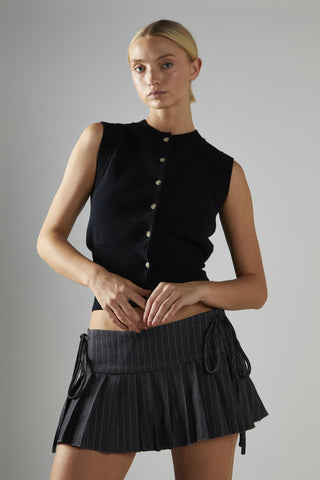 Charcoal-Pinstripe Pleated Mini-Skirt