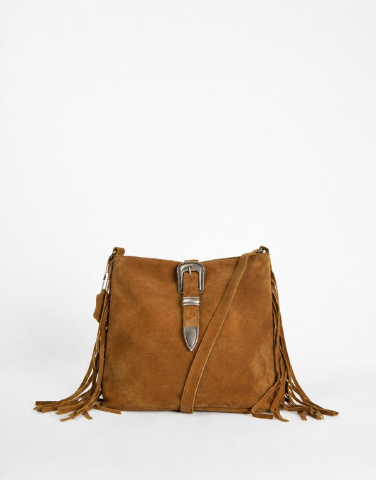 Brown Suede Western Buckle Crossbody Bag