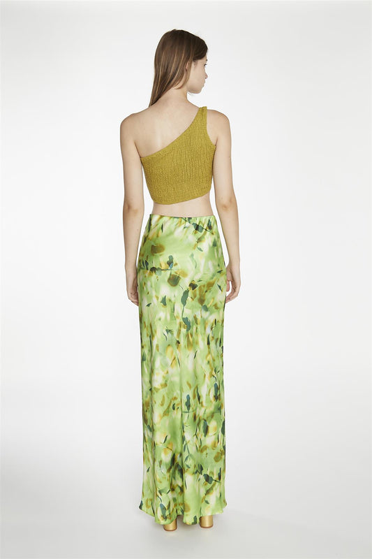 Olive-Green One-Shoulder-Shirred Crop-Top