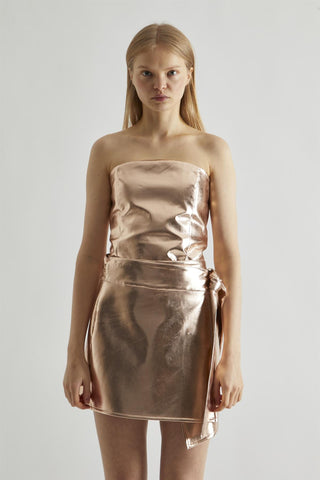 Light-Copper PU Wrap Mini-Skirt