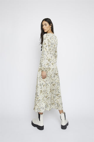 Stone-Sun-Moon Long-Puff-Sleeve-Button-Front Maxi-Dress