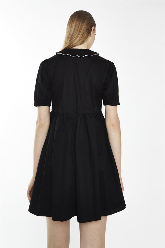 Black Floral-Statement-Collar Mini-Dress
