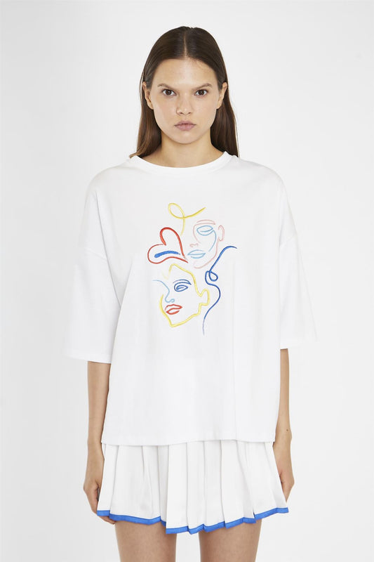 White Embroidered Oversized-T-Shirt