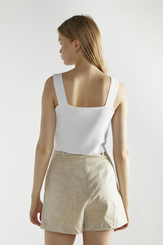 White Square-Neck-Tops
