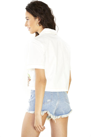 Off White Short-Sleeve Positivity Crop-Top