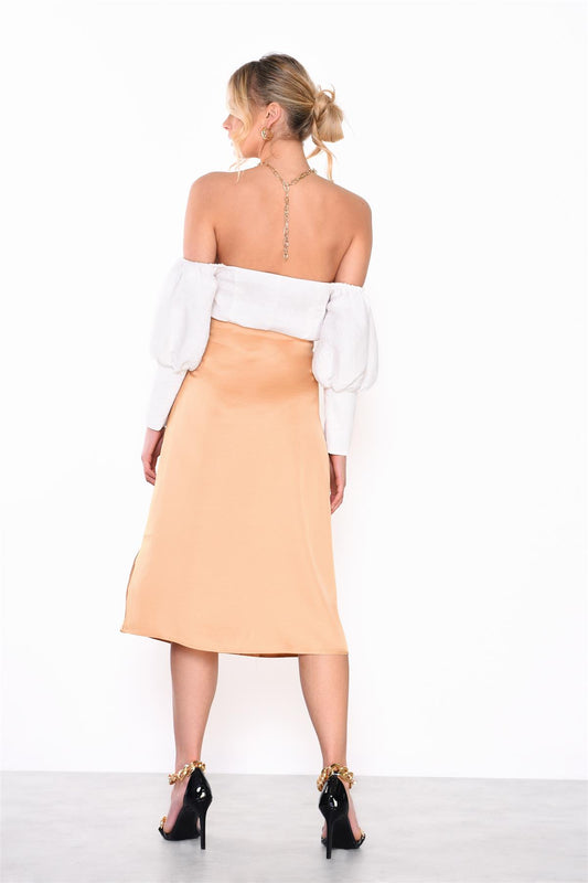 Off-White Textured Puff-Sleeve Bardot-Bodysuit