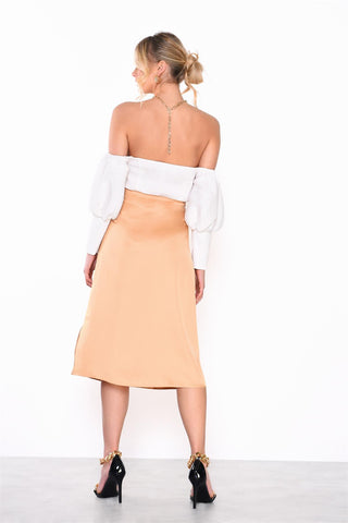 Off-White Textured Puff-Sleeve Bardot-Bodysuit