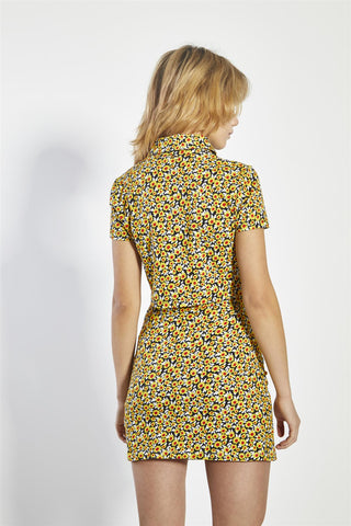 Mini Sunflower Collared Button Up Crop-Top