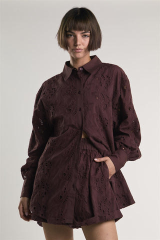 Deep Burgundy Cut Work Shorts