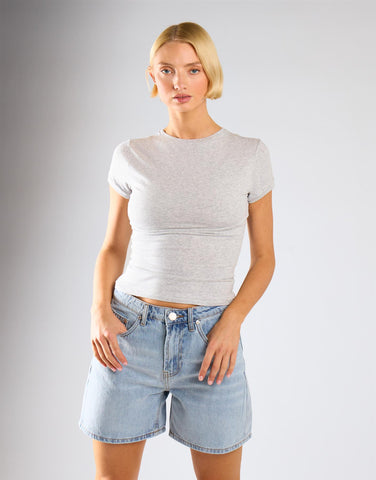 Mid Waist Loose Fit Denim Shorts - Mid Blue