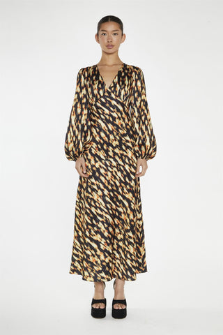 Digital Tie-Dye V-Neck Midi-Dress