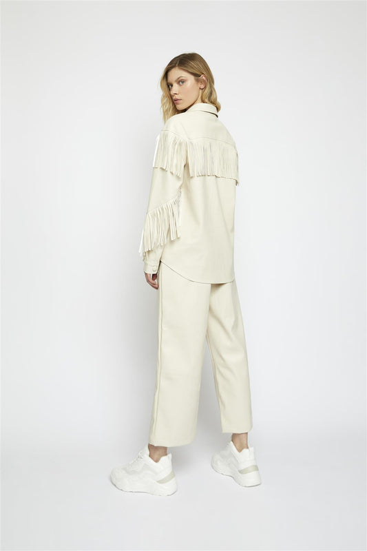 Cream Pu Fringe Detail Shirt