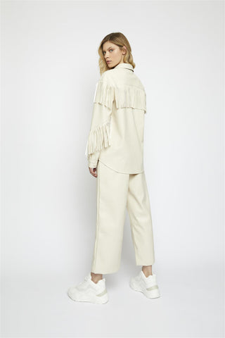 Cream Pu Fringe Detail Shirt