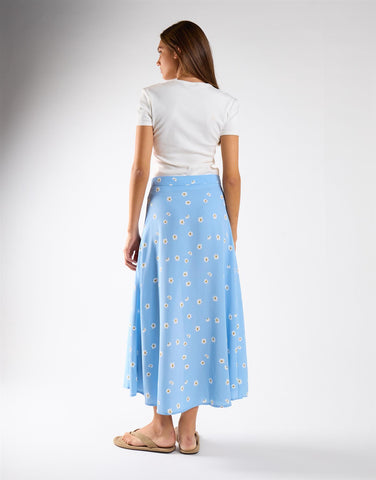 Blue Spaced Floral Button-Up Maxi Skirt