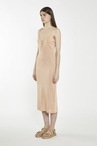 V-Neck Midi Slip Dress - Soft Apricot