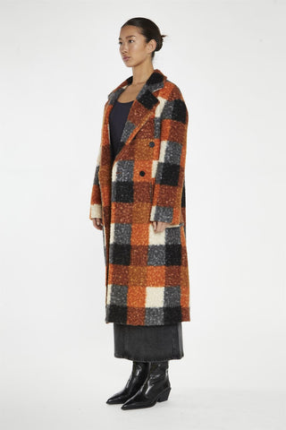 Orange Multi Check Double Breasted Coat